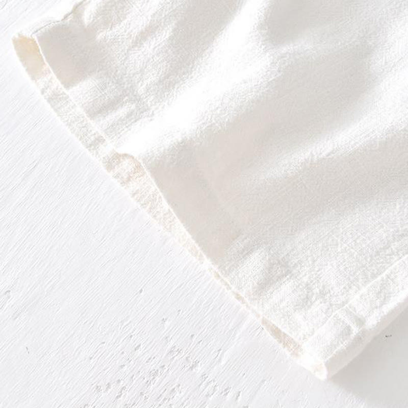 Buddha Stones Pantaloncini estivi da uomo in cotone e lino con coulisse e elastico in vita, tinta unita, con tasche - image 9