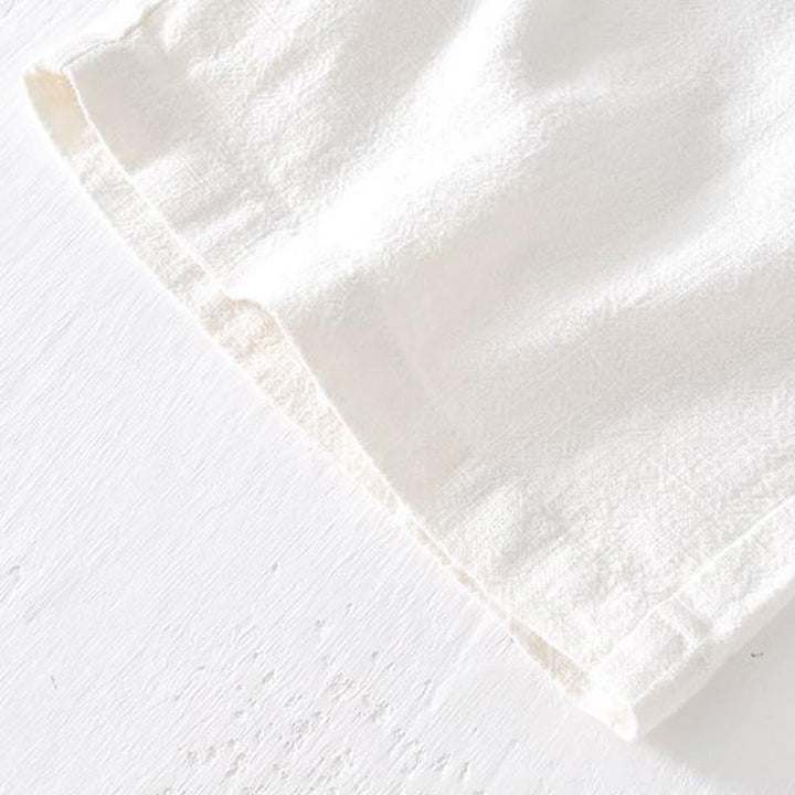 Buddha Stones Pantaloncini estivi da uomo in cotone e lino con coulisse e elastico in vita, tinta unita, con tasche - image 9