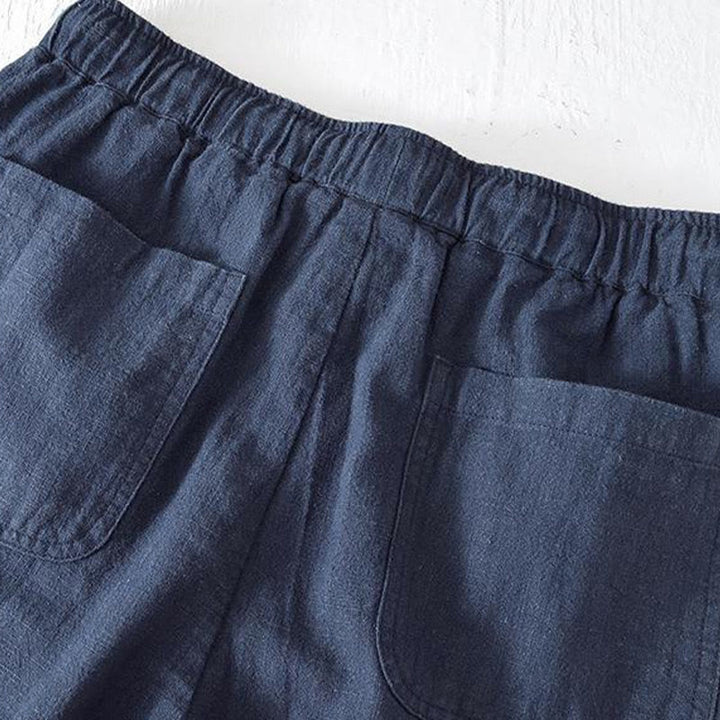 Pantaloncini da uomo estivi in ​​tinta unita con coulisse e elastico in vita, in ramia, lino e cotone, con tasche, con stampa Buddha Stones. - image 29