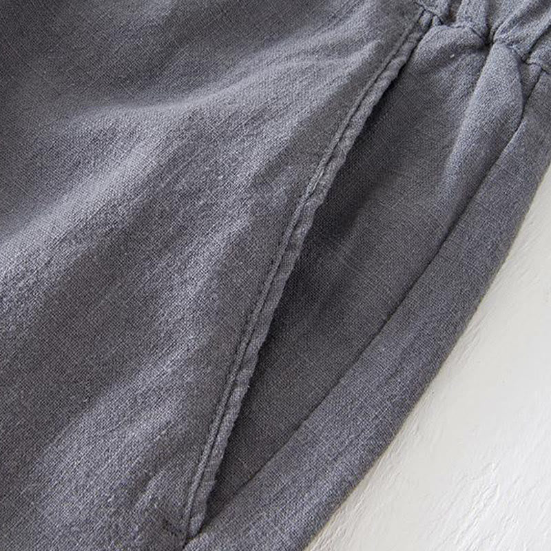 Pantaloncini da uomo estivi in ​​tinta unita con coulisse e elastico in vita, in ramia, lino e cotone, con tasche, con stampa Buddha Stones. - image 19
