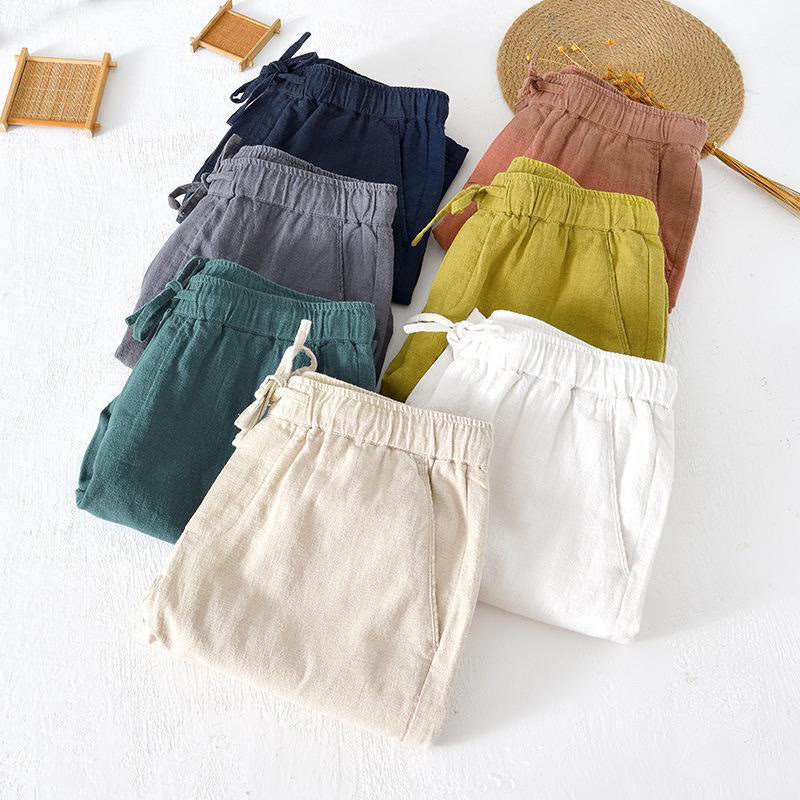Pantaloncini da uomo estivi in ​​tinta unita con coulisse e elastico in vita, in ramia, lino e cotone, con tasche, con stampa Buddha Stones. - image 38