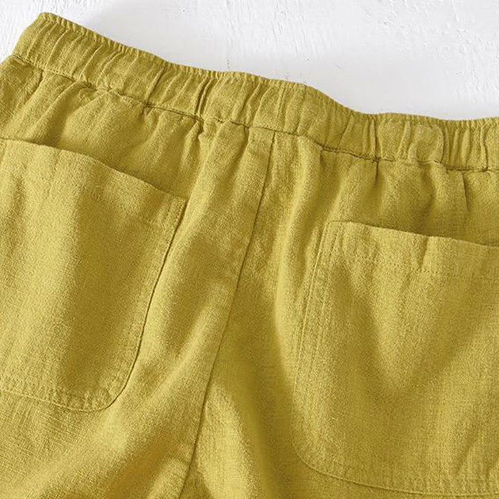 Buddha Stones Pantaloncini estivi da uomo in cotone e lino con coulisse e elastico in vita, tinta unita, con tasche - image 12