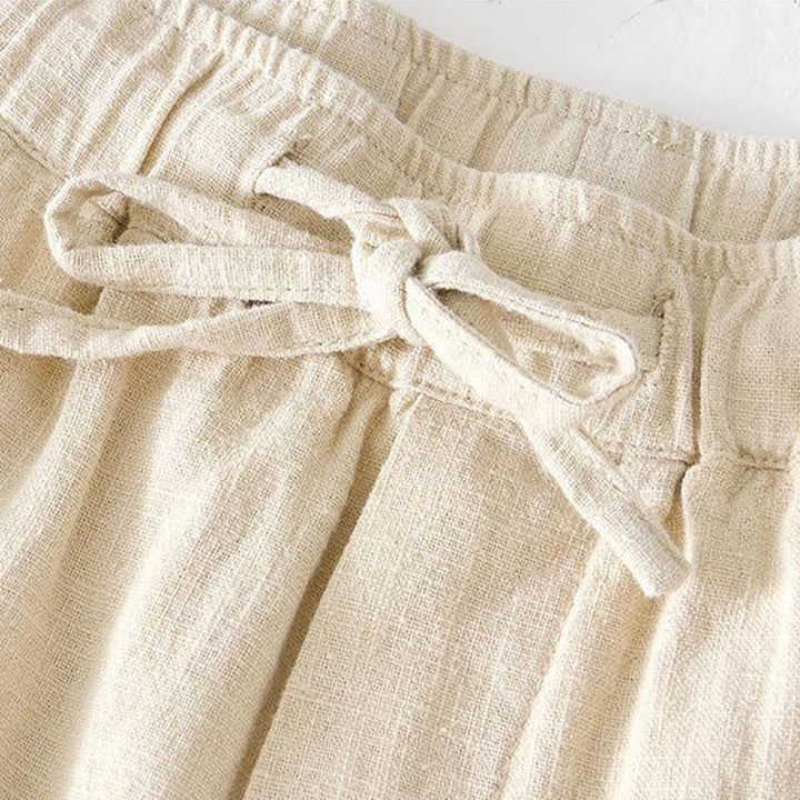 Pantaloncini da uomo estivi in ​​tinta unita con coulisse e elastico in vita, in ramia, lino e cotone, con tasche, con stampa Buddha Stones. - image 1
