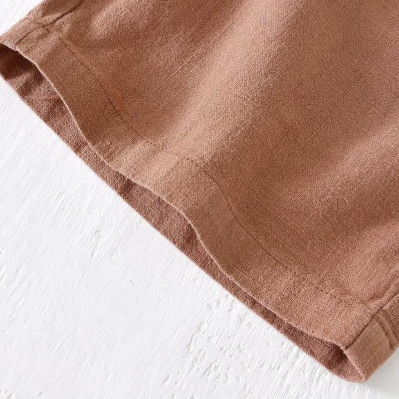 Buddha Stones Pantaloncini estivi da uomo in cotone e lino con coulisse e elastico in vita, tinta unita, con tasche - image 37