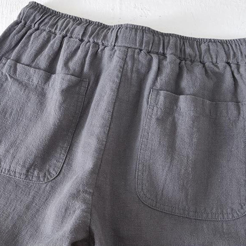 Pantaloncini da uomo estivi in ​​tinta unita con coulisse e elastico in vita, in ramia, lino e cotone, con tasche, con stampa Buddha Stones. - image 18