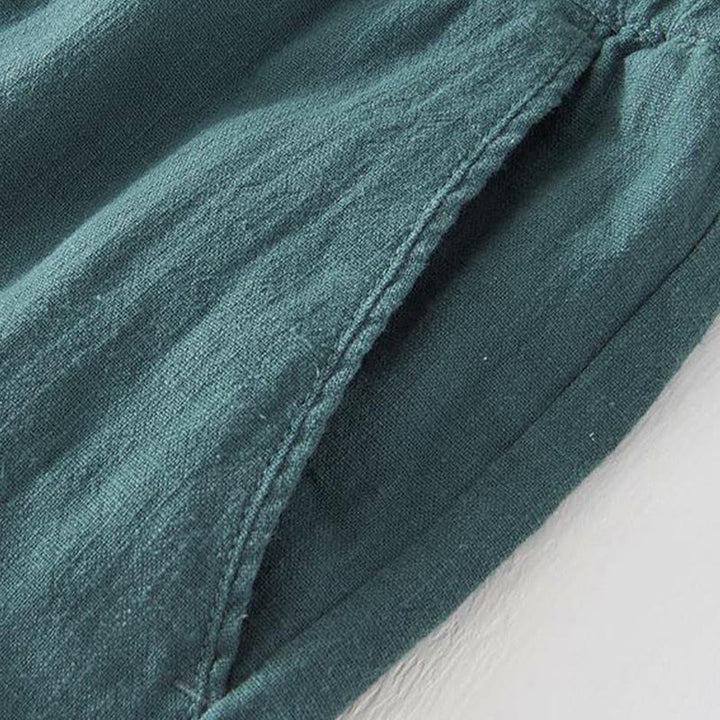 Pantaloncini da uomo estivi in ​​tinta unita con coulisse e elastico in vita, in ramia, lino e cotone, con tasche, con stampa Buddha Stones. - image 24