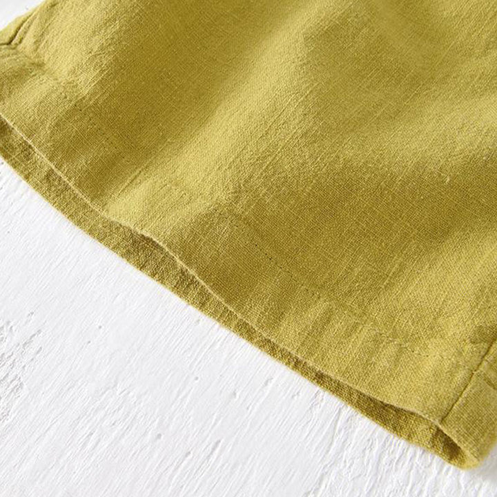 Buddha Stones Pantaloncini estivi da uomo in cotone e lino con coulisse e elastico in vita, tinta unita, con tasche - image 15