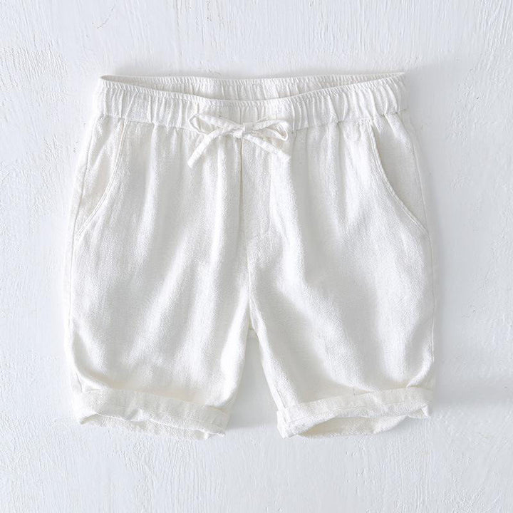 Pantaloncini da uomo estivi in ​​tinta unita con coulisse e elastico in vita, in ramia, lino e cotone, con tasche, con stampa Buddha Stones. - Bianco - US/UK/AU44, EU54 (4XL) - image 5
