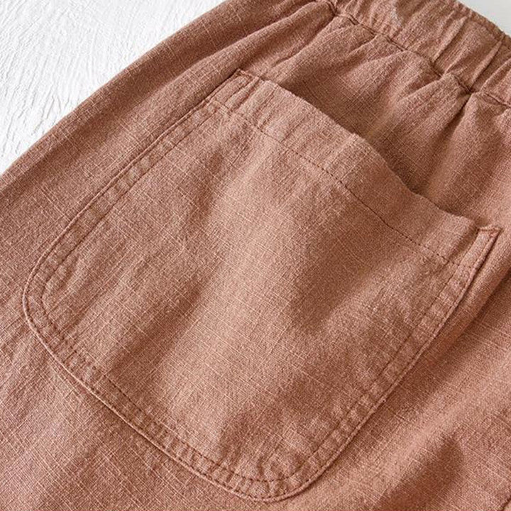 Pantaloncini da uomo estivi in ​​tinta unita con coulisse e elastico in vita, in ramia, lino e cotone, con tasche, con stampa Buddha Stones. - image 35