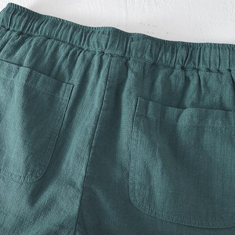 Pantaloncini da uomo estivi in ​​tinta unita con coulisse e elastico in vita, in ramia, lino e cotone, con tasche, con stampa Buddha Stones. - image 23