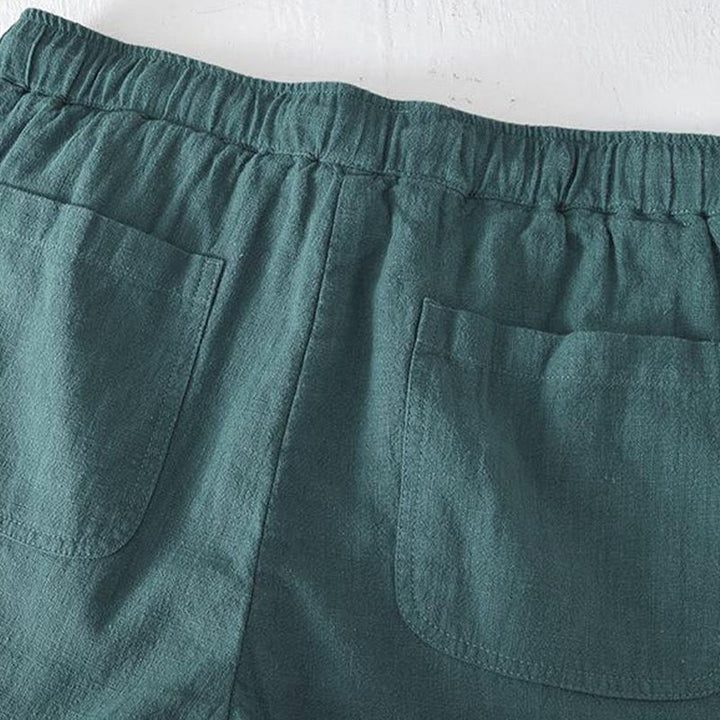 Pantaloncini da uomo estivi in ​​tinta unita con coulisse e elastico in vita, in ramia, lino e cotone, con tasche, con stampa Buddha Stones. - image 23