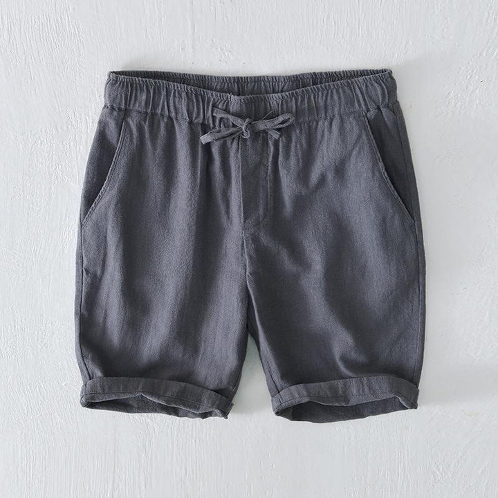 Pantaloncini da uomo estivi in ​​tinta unita con coulisse e elastico in vita, in ramia, lino e cotone, con tasche, con stampa Buddha Stones. - Grigio ardesia chiaro - US/UK/AU44, EU54 (4XL) - image 16