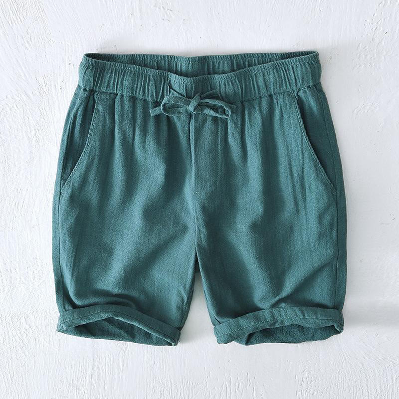 Pantaloncini da uomo estivi in ​​tinta unita con coulisse e elastico in vita, in ramia, lino e cotone, con tasche, con stampa Buddha Stones. - Verde acqua - US/UK/AU44, EU54 (4XL) - image 21