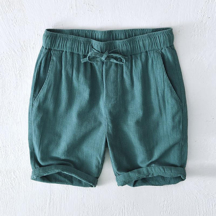 Pantaloncini da uomo estivi in ​​tinta unita con coulisse e elastico in vita, in ramia, lino e cotone, con tasche, con stampa Buddha Stones. - Verde acqua - US/UK/AU44, EU54 (4XL) - image 21
