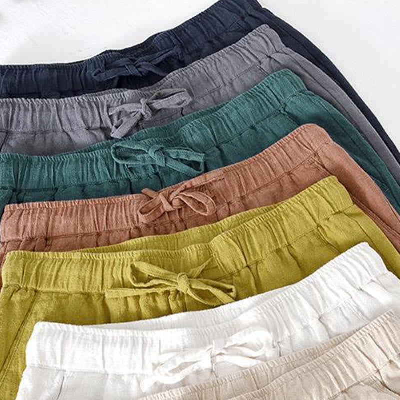 Pantaloncini da uomo estivi in ​​tinta unita con coulisse e elastico in vita, in ramia, lino e cotone, con tasche, con stampa Buddha Stones. - image 39