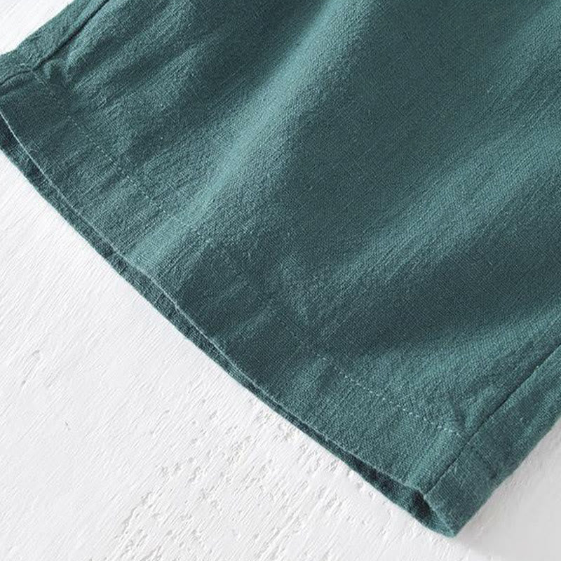 Buddha Stones Pantaloncini estivi da uomo in cotone e lino con coulisse e elastico in vita, tinta unita, con tasche - image 25