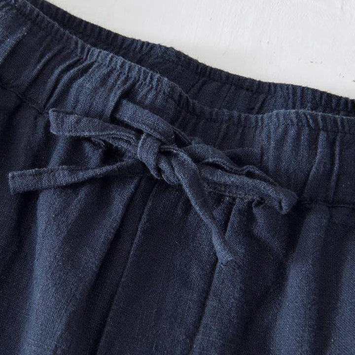 Buddha Stones Pantaloncini estivi da uomo in cotone e lino con coulisse e elastico in vita, tinta unita, con tasche - image 28