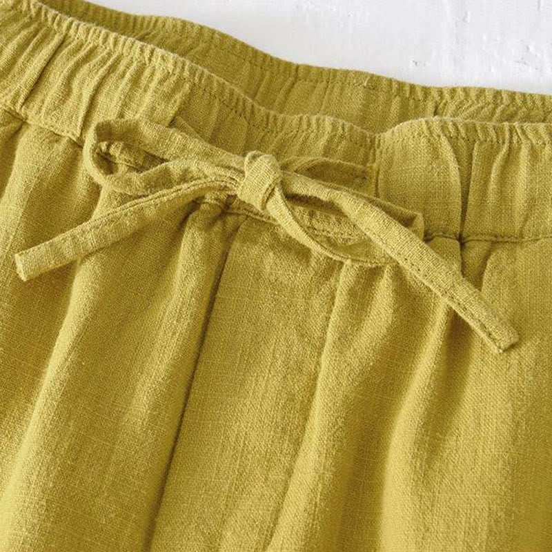 Pantaloncini da uomo estivi in ​​tinta unita con coulisse e elastico in vita, in ramia, lino e cotone, con tasche, con stampa Buddha Stones. - image 11