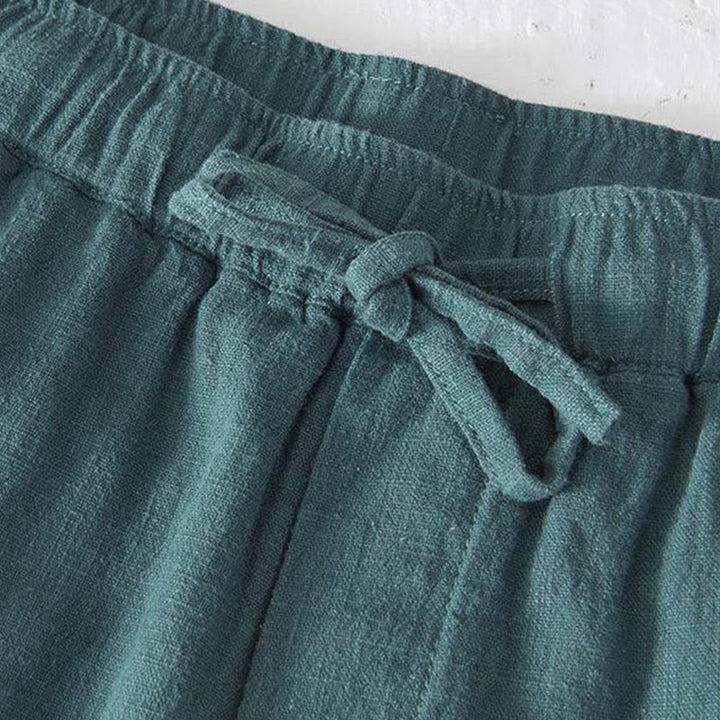 Pantaloncini da uomo estivi in ​​tinta unita con coulisse e elastico in vita, in ramia, lino e cotone, con tasche, con stampa Buddha Stones. - image 22