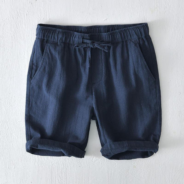 Pantaloncini da uomo estivi in ​​tinta unita con coulisse e elastico in vita, in ramia, lino e cotone, con tasche, con stampa Buddha Stones. - Blu notte - US/UK/AU44, EU54 (4XL) - image 26