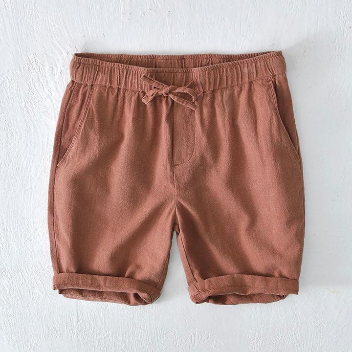 Pantaloncini da uomo estivi in ​​tinta unita con coulisse e elastico in vita, in ramia, lino e cotone, con tasche, con stampa Buddha Stones. - SandyBrown - US/UK/AU44, EU54 (4XL) - image 33