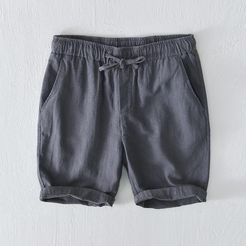 Pantaloncini da uomo estivi in ​​tinta unita con coulisse e elastico in vita, in ramia, lino e cotone, con tasche, con stampa Buddha Stones. - Grigio ardesia chiaro - US/UK/AU44, EU54 (4XL) - image 16