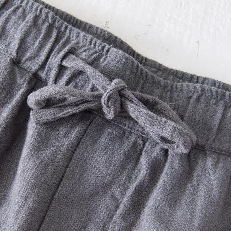 Buddha Stones Pantaloncini estivi da uomo in cotone e lino con coulisse e elastico in vita, tinta unita, con tasche - image 17