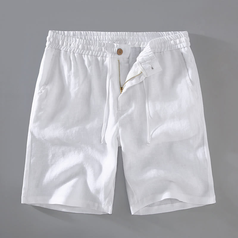 Pantaloncini da uomo in lino con tasche, modello Buddha Stones , tinta unita, con coulisse e bottoni - Bianco - US/UK/AU42， EU52 (3XL) - image 2