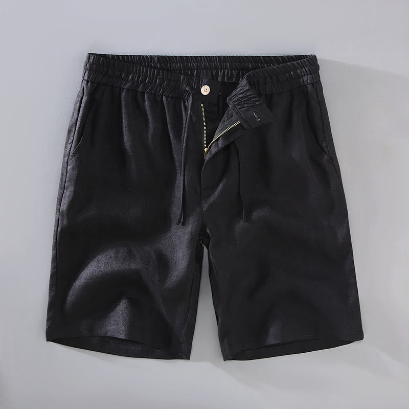 Pantaloncini da uomo in lino con tasche, modello Buddha Stones , tinta unita, con coulisse e bottoni - Nero - US/UK/AU42， EU52 (3XL) - image 11