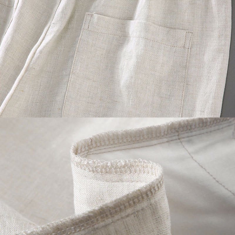 Pantaloncini da uomo in lino con tasche, modello Buddha Stones , tinta unita, con coulisse e bottoni - image 7