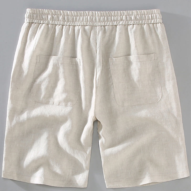 Pantaloncini da uomo in lino con tasche, modello Buddha Stones , tinta unita, con coulisse e bottoni - image 4