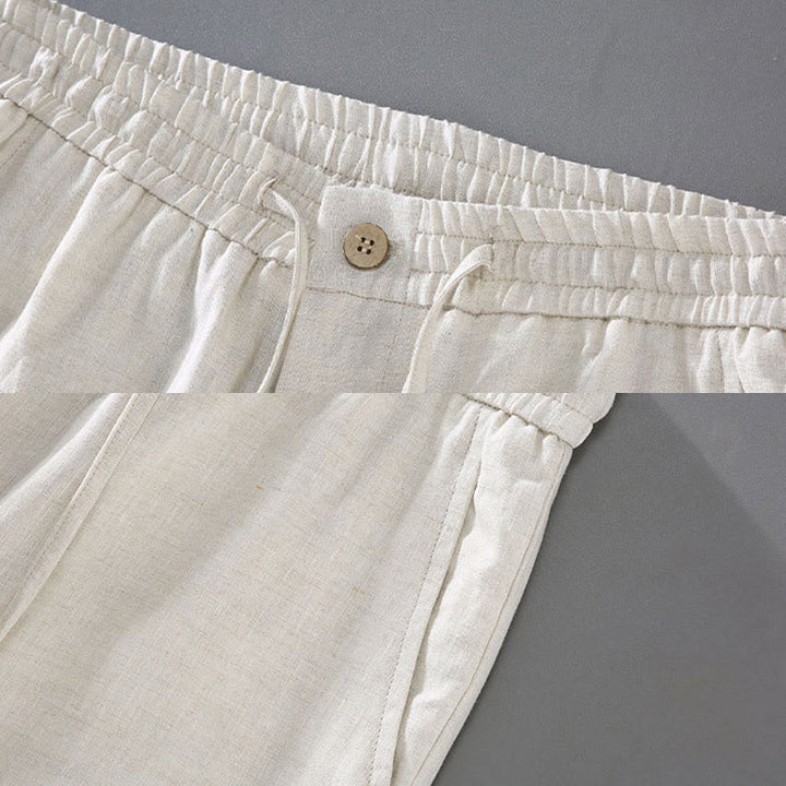 Pantaloncini da uomo in lino con tasche, modello Buddha Stones , tinta unita, con coulisse e bottoni - image 9