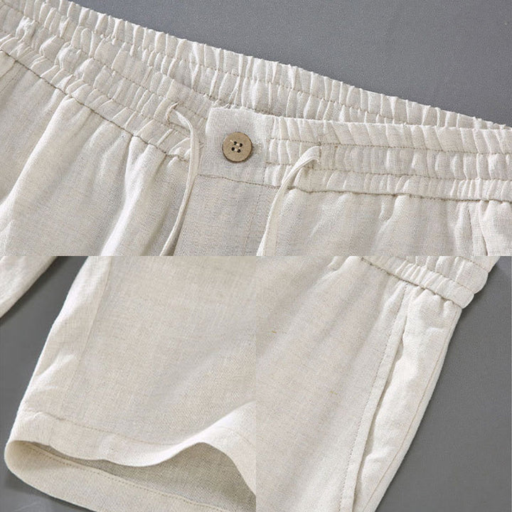 Pantaloncini da uomo in lino con tasche, modello Buddha Stones , tinta unita, con coulisse e bottoni - image 7