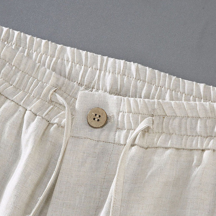 Pantaloncini da uomo in lino con tasche, modello Buddha Stones , tinta unita, con coulisse e bottoni - image 5