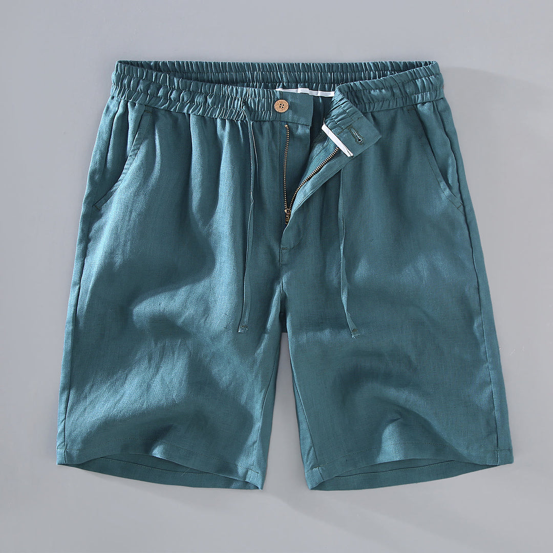 Pantaloncini da uomo in lino con tasche, modello Buddha Stones , tinta unita, con coulisse e bottoni - Ciano scuro - US/UK/AU42, EU52 (3XL) - image 11