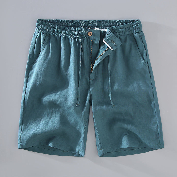 Pantaloncini da uomo in lino con tasche, modello Buddha Stones , tinta unita, con coulisse e bottoni - Ciano scuro - US/UK/AU42, EU52 (3XL) - image 11