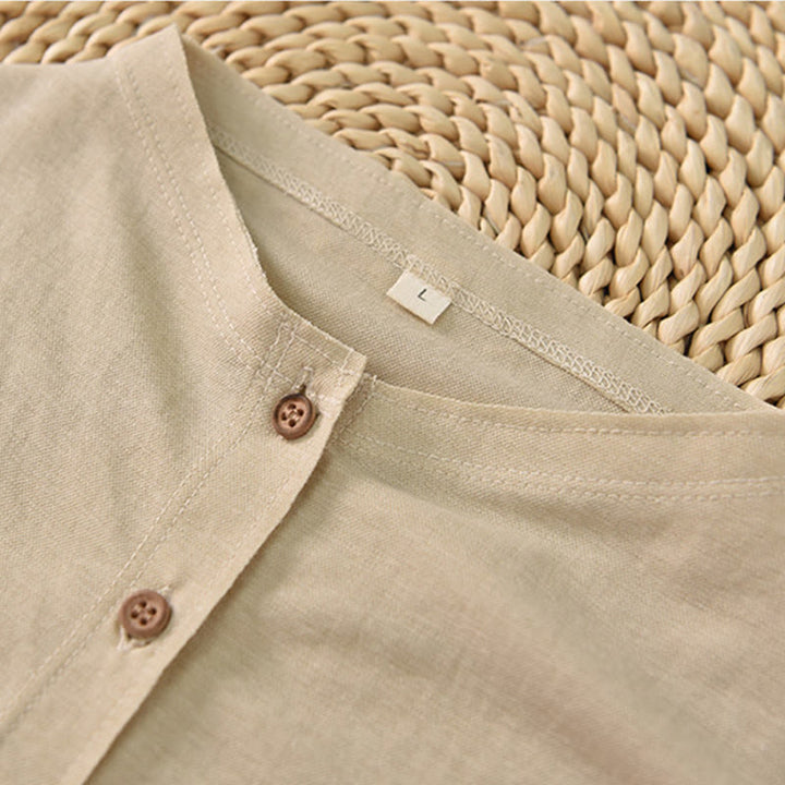 Camicia da donna in cotone a maniche corte con colletto rialzato, design vintage con bottoni Buddha Stones - image 17