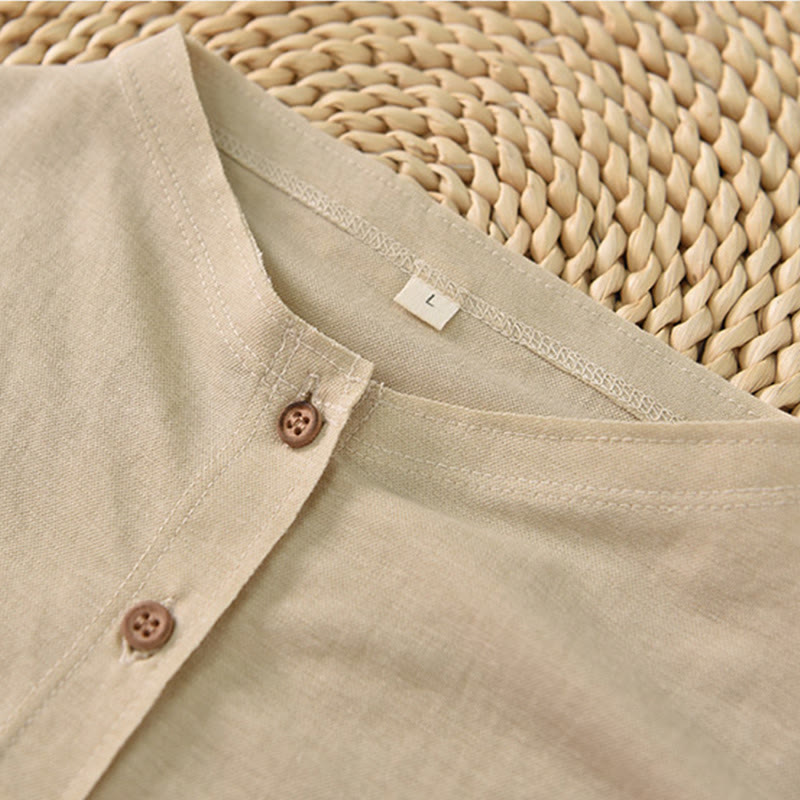 Camicia da donna in cotone a maniche corte con colletto rialzato, design vintage con bottoni Buddha Stones - image 18