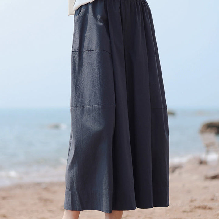 Buddha Stones Pantaloni Capri a gamba larga, cropped, casual, in cotone tinta unita, a vita alta, con tasche, da donna - image 5