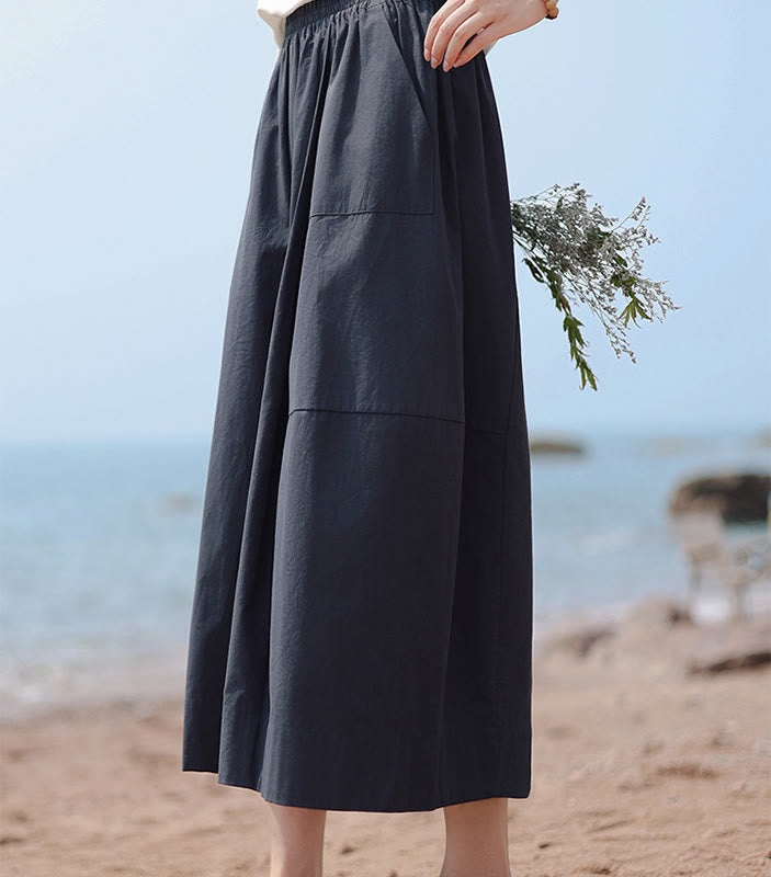 Buddha Stones Pantaloni Capri a gamba larga, cropped, casual, in cotone tinta unita, a vita alta, con tasche, da donna - image 2