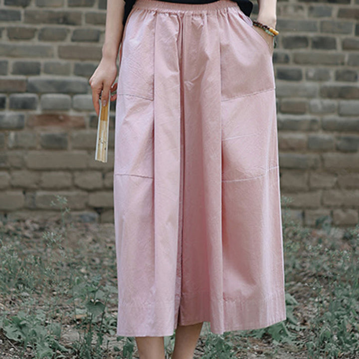 Buddha Stones Pantaloni Capri a gamba larga, cropped, casual, in cotone tinta unita, a vita alta, con tasche, da donna - image 13