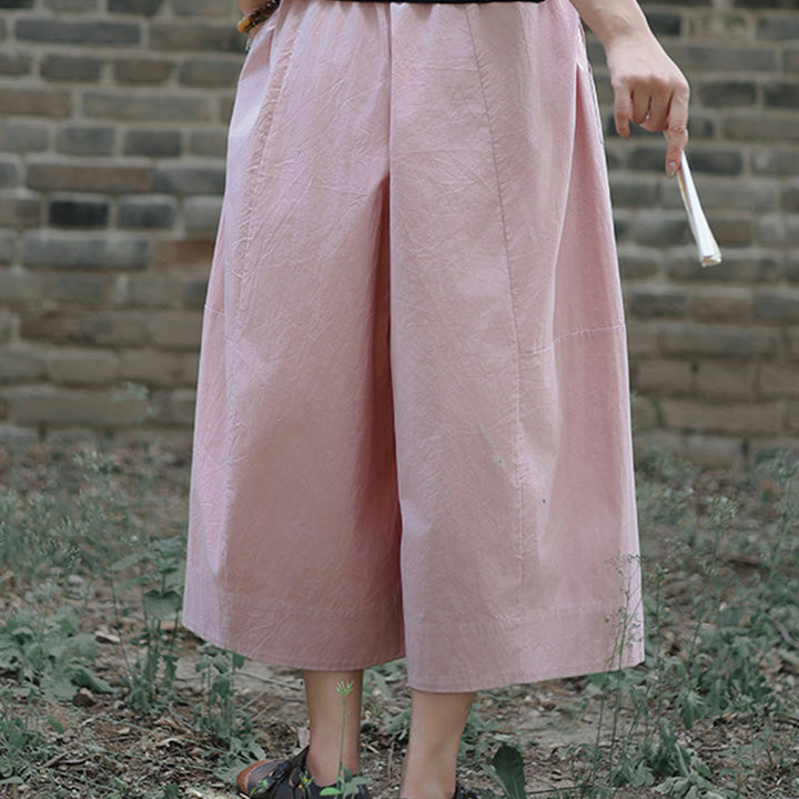 Buddha Stones Pantaloni Capri a gamba larga, cropped, casual, in cotone tinta unita, a vita alta, con tasche, da donna - image 12