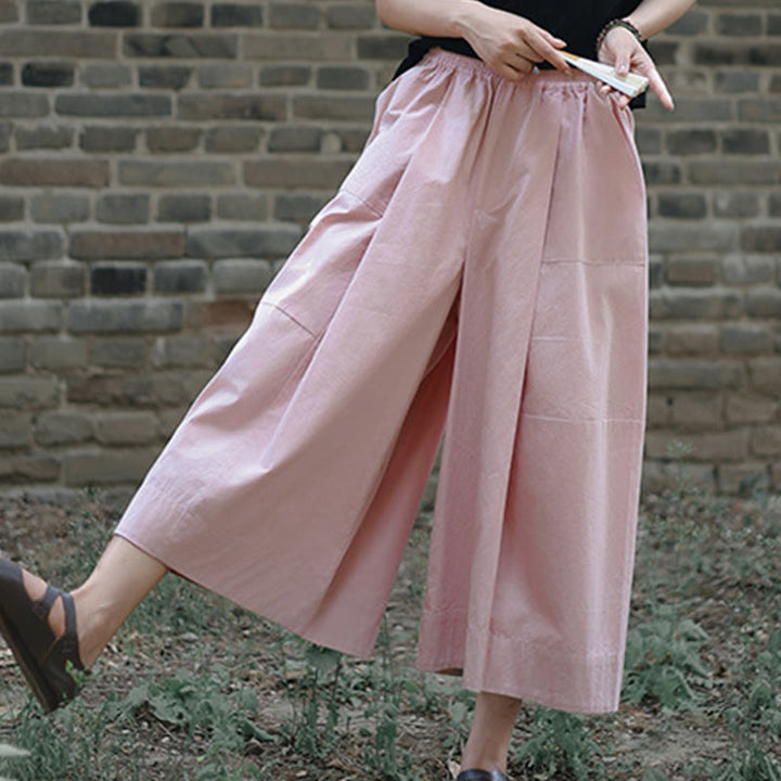 Buddha Stones Pantaloni Capri a gamba larga, cropped, casual, in cotone tinta unita, a vita alta, con tasche, da donna - Rosa - US8-10, UK/AU12-14, EU40-42 (2XL) - image 7