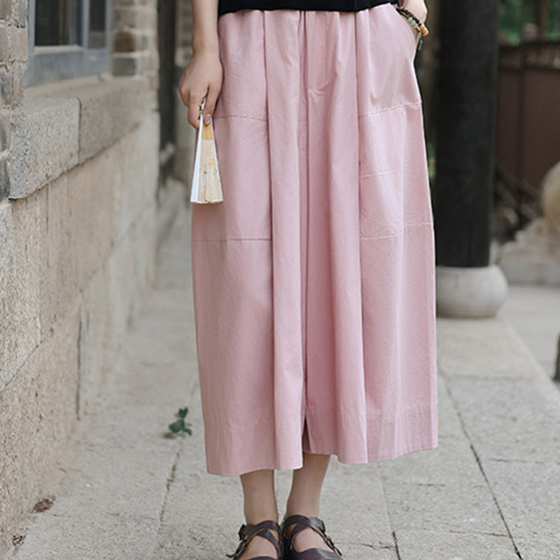 Buddha Stones Pantaloni Capri a gamba larga, cropped, casual, in cotone tinta unita, a vita alta, con tasche, da donna - image 9