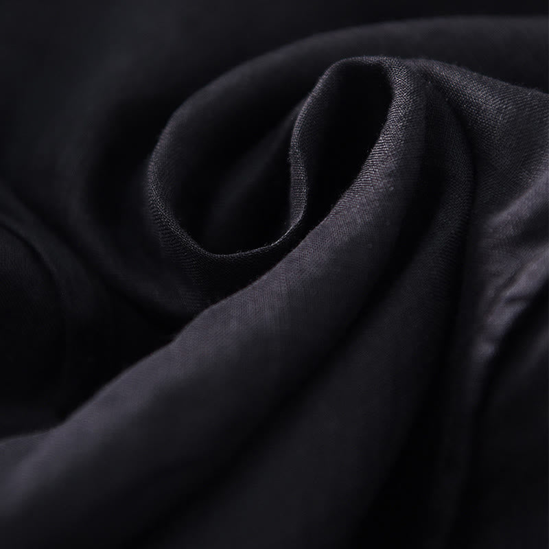 Buddha Stones Abito lungo in cotone e lino con maniche corte e orlo irregolare semplice - image 11