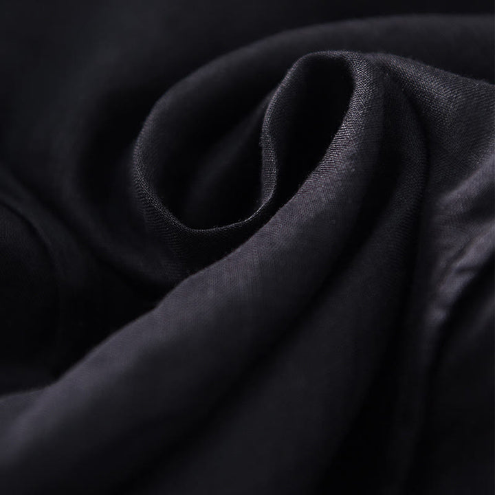 Buddha Stones Abito lungo in cotone e lino con maniche corte e orlo irregolare semplice - image 11