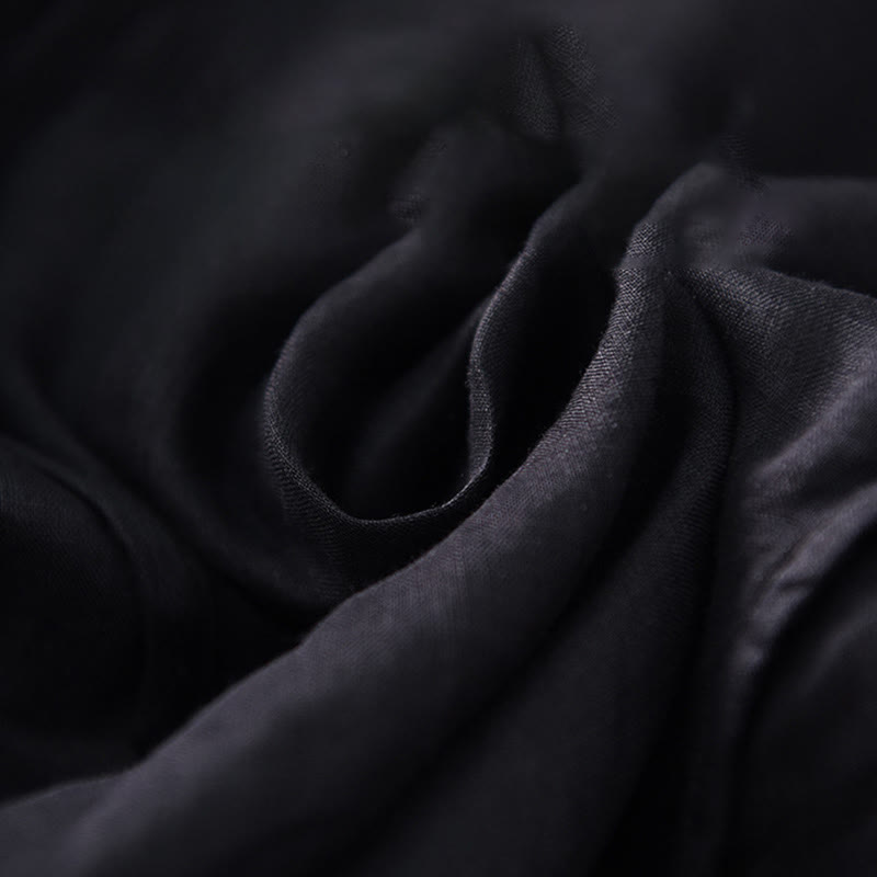 Buddha Stones Abito lungo in cotone e lino con maniche corte e orlo irregolare semplice - image 9