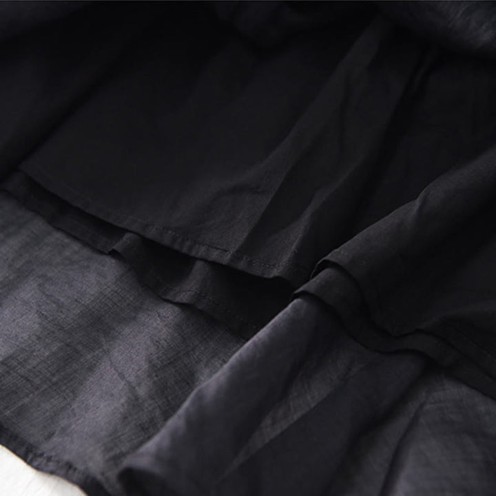 Buddha Stones Abito lungo in cotone e lino con maniche corte e orlo irregolare semplice - image 10