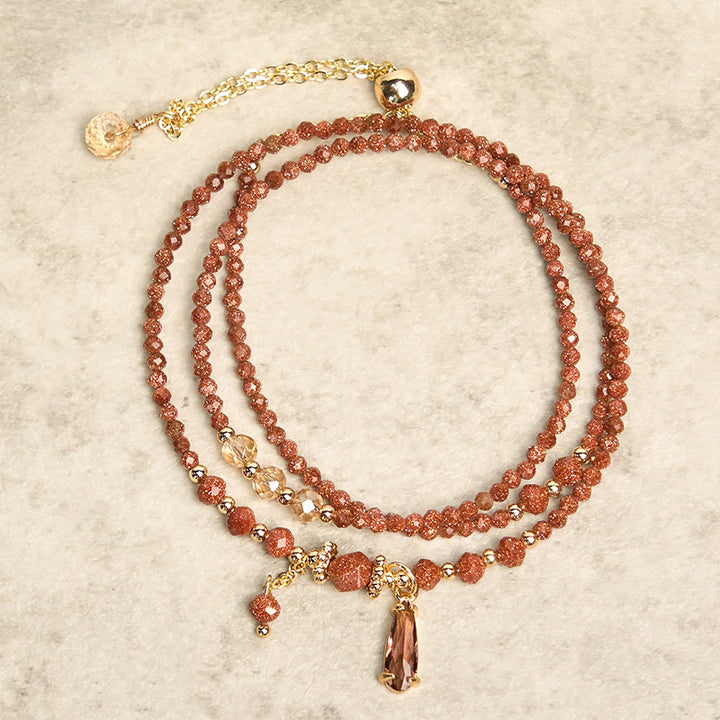 Bracciale multistrato positivo con perline di pietra d'oro naturale da 2 mm Buddha Stones
