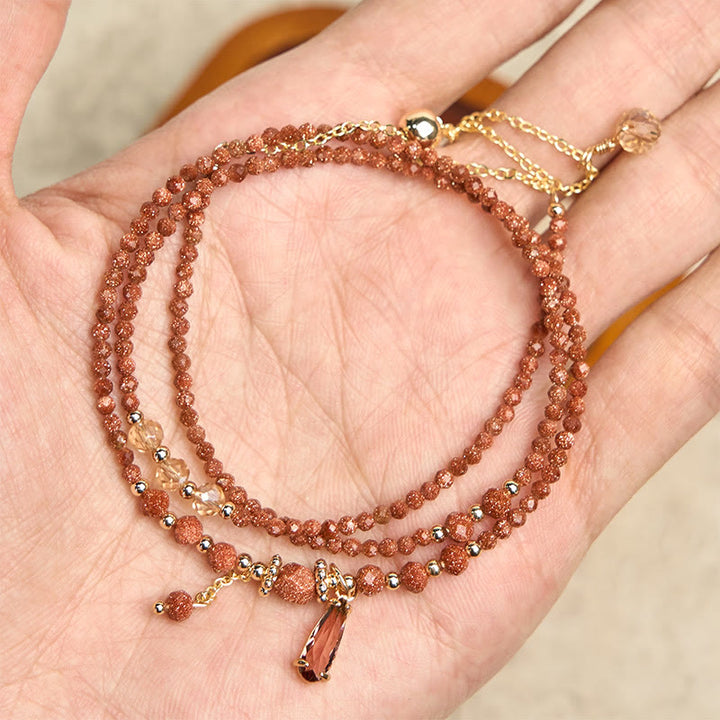 Bracciale multistrato positivo con perline di pietra d'oro naturale da 2 mm Buddha Stones